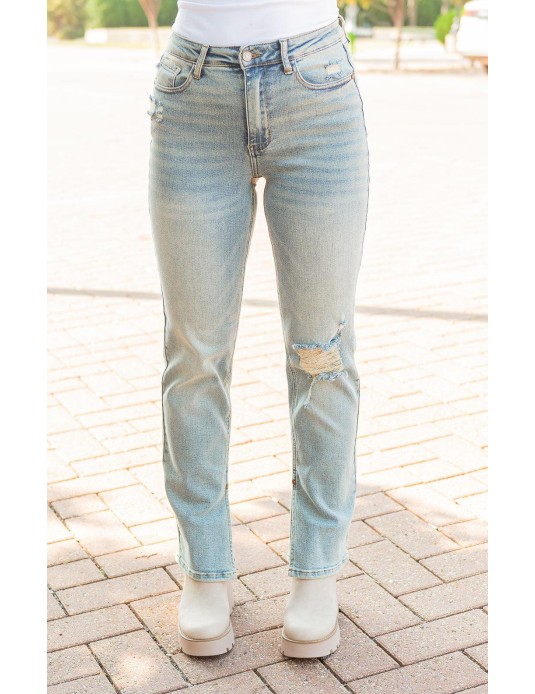 Straight Leg Distressed Jeans